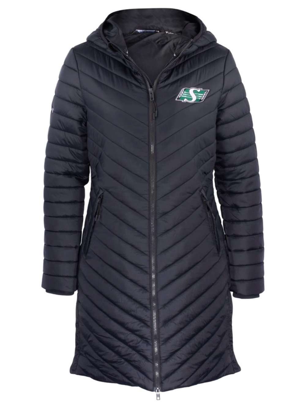 Women's Long Quilted Hooded Puffer Jacket - Black